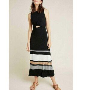 Anthropologie Maxi Jersey Dress Medium Black Sleeveless Stripe Stretch BAILEY 44